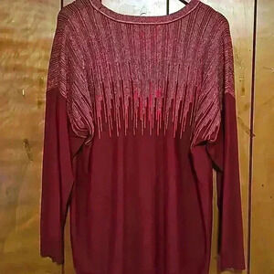 Alfani Women's sweater sz 2X red gold metalic long sleeves  knit casual …